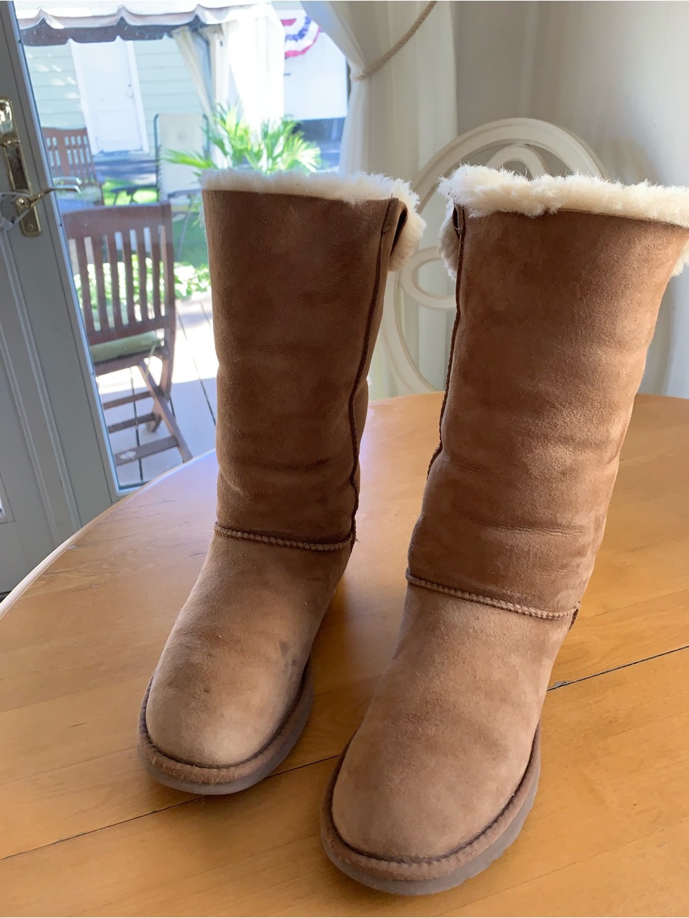 UGG Bailey Bow Chestnut Suede Shearling Mid-Calf Boots